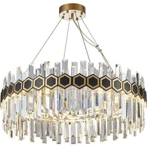 Luxury Crystal Living Room Chandelier Round Modern Bedroom Country Style Black LED Crystal Chandelier