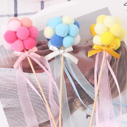 Pink Blue Soft Pompom Cloud Cake Topper Happy Birthday Party DIY Cake Top Flags Decor For Cake Topper Party Festival Baby Shower