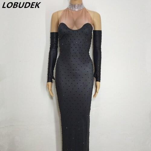 Occident Bar Prom Female singer Stage Costumes Nightclub DJ DS costumes Formal Star Party Celebration Dress black Crystals dress
