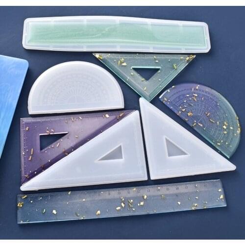 DIY Crystal Epoxy Student Ruler Mold Ruler Triangle Ruler Protractor with Scale Silicone Production Measuring Tool