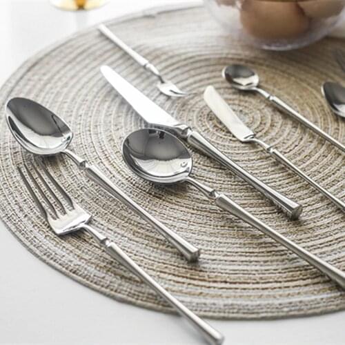 Silver Stainless Steel Cutlery Set Flatware Fork Spoon Knife Set Dessert Fork Spoon Dinner Serving Spoon Dinnerware
