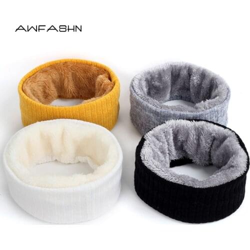 2019 Winter Fashion Ring Scarf Solid Color Knitted Scarves Women/Men Plus Velvet Warm Neckchief Neck Warmer Soft Unisex Cotton