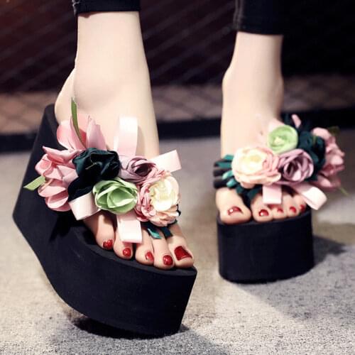 Summer women shoes Casual Women Platform wedge Slippers Fashion Woman Flowers flip flops Female Beach Slides Slipper sh292