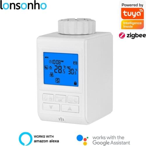 Lonsonho Tuya Zigbee Smart Thermostat Programmable Radiator Valve Temperature Controller Smart Home Works with Alexa Google Home