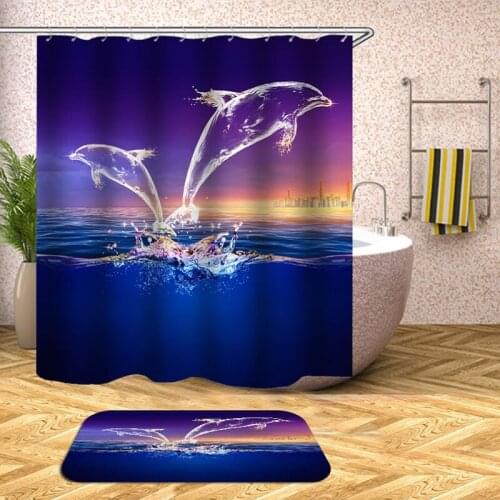 Sea Animal Dolphin Bath Waterproof Printed Fabric Bathroom Shower Curtain in the Bathroom for Modern Accessory Bathroom Product