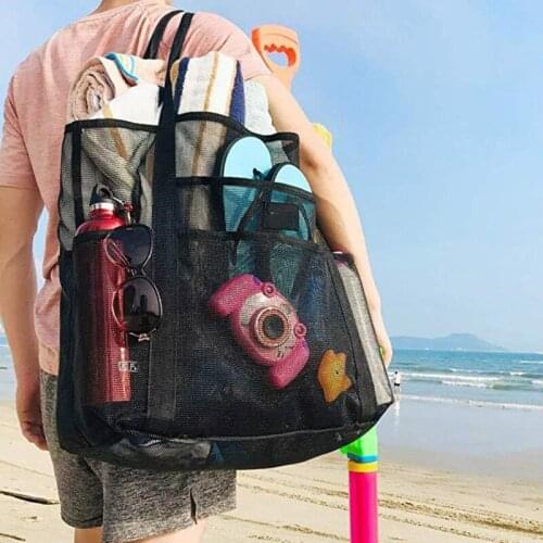 62KF Foldable Portable Beach Bag Mesh Storage Bag Outdoor Beach Park Swimming Toys Towel Clothes Organizer Swimming Bag