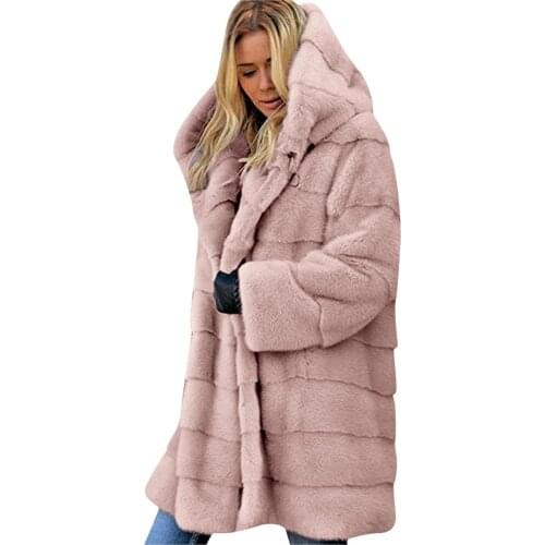 Oversized Winter Warm Hooded Large Size Long Solid Color Faux Fur Coat 2021 New Casual Long Sleeve Women Fur Jacket Outwear