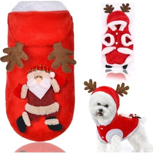 Pet Dog Christmas Jacket Dog Clothes Winter Warm Thick Cute Cartoon Small Puppy Dog Cloth Costume Dress Puppy Kitten Costume