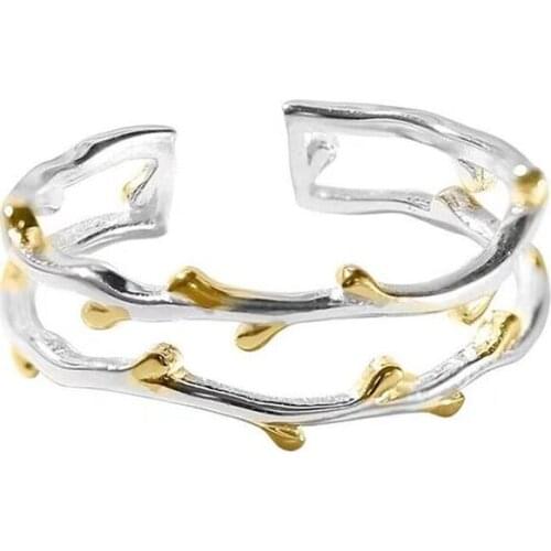 Women Tree Branch Cute Sweet Art Resizable Creative Double Tree Branch Fresh Cute Sterling Silver Female Resizable Opening Rings