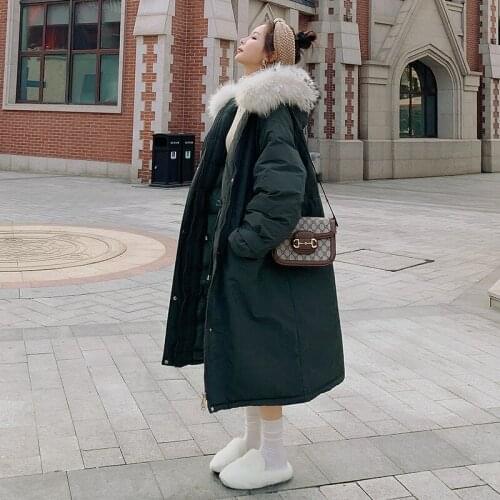 Winter 2020 Female Oversized Coat Big Fur Collar Mid-Length Over-The-Knee New Korean Thick Warm Loose Casual Women Jacket B18
