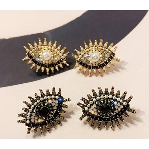 Chissen Fashion Cz Pearl Eye Stud Earring For Women Trendy Cubic Zircon Alloy Small Turkish Blue Eye Bohemian Jewelry Gift