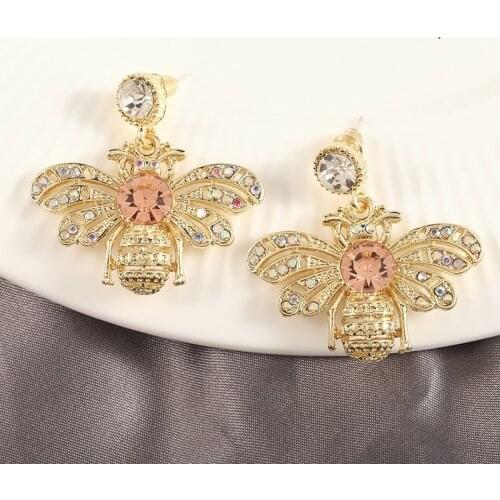 Trend Stereoscopic Rhinestone Bee Earring Long Brand Designer Luxury Jewelry Pendientes Statement Earrings For Women Mujer