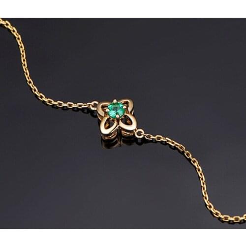 Elegant Fashion Lucky Clover Emerald Gemstone Bracelets For Women Gold Green Stone Flower Shaped Small Chain Fine Jewelry Gifts