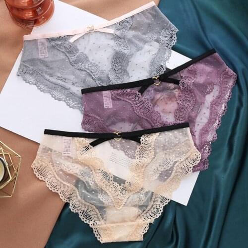 Womens Sexy Lace Underwear Panties Ladies Hollow Transparent Underwear Girls Low Waist Cotton Panties Briefs Transparent Lace