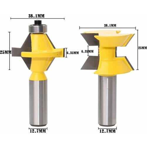 2pcs 1/2 Shank 120 Degree Lock Miter Finger Joint Tenon Groove Chisel Milling Cutter Tool for Router Bits Set Woodworking