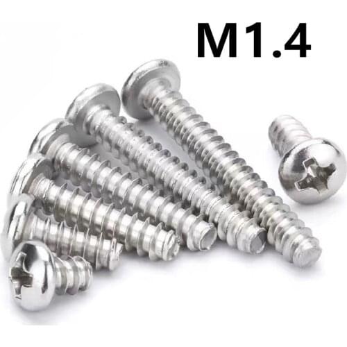 200PCS M1.4x3/4/5/6mm PB 304 Stainless steel Cross Round Head Flat Tail Self-tapping Screw