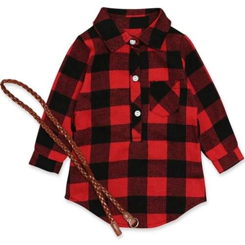 2020 Spring and Autumn New baby girl clothes long sleeve Red Plaid Dress + belt two-piece set childrens Dress For 12Months-5Yrs