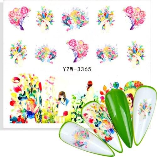 2021 New Design Colorful Flower Water Decals DIY Manicure Slider Floral Bouquet Transfer Nail Art Tips Decorations Woman