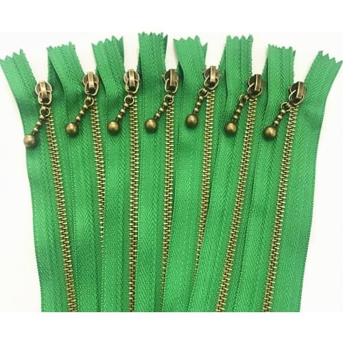 5pcs grass green 3# (20-50cm) 8-20inch Round bead modeling copper zipper metal zipper