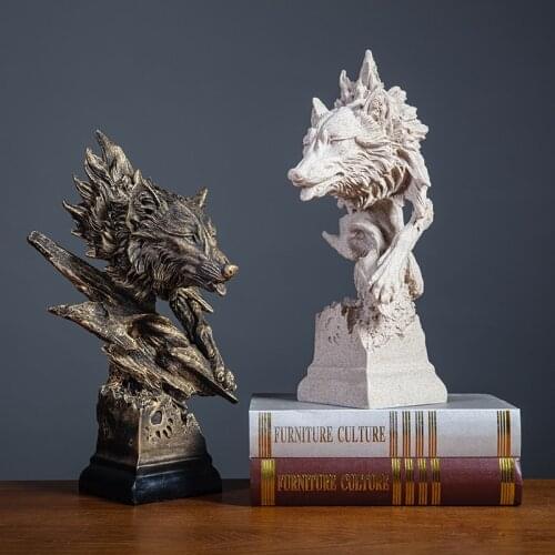 Abstract Wolf Statues and Sculptures Nordic Animal Figurines for Interior Home Werewolf Ornaments Decoration Figures Large Art