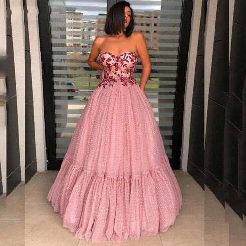 Arabic Evening Dress Sweetheart Neck abendkleider Evening Gowns Tulle Dot Chic Long Prom Dresses Wedding Elegant robe de soiree