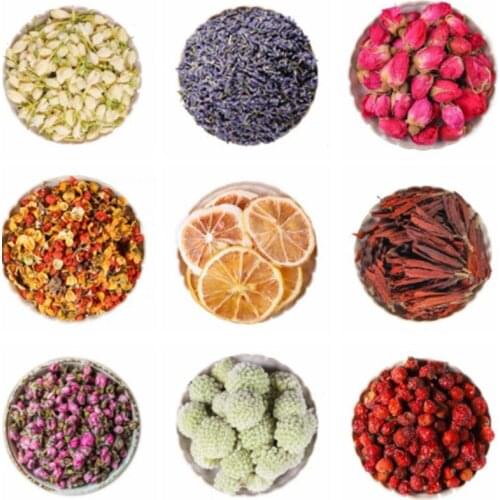Free shipping 100% Natural Dried Flowers Jasmine Rose Honeysuckle Lavender Lily Lemon For Soap DIY Home Pillow Wedding Sachet