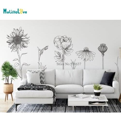 Large Size DIY Home Decor Flower Wall Decal Sunflower Modern Living Room Removable Vinyl Wall Stickers BB762