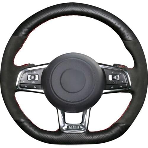 Black Artificial Leather Suede No-slip Steering Wheel Cover for Volkswagen VW Golf 7 GTI T-Roc Passat Variant (R-Line) Up! GTI