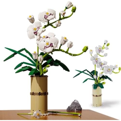 Colorful Phalaenopsis Vase Flowers Bouquets Plants Building Blocks Potted Blossom Ornaments Decoration Model Bricks Diy Kid Toys