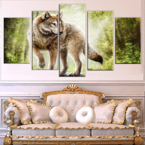 Home Decoration Posters Frame Living Room 5 Panel Animal Forest Wolf Modern Painting On Canvas Wall Art Pictures HD Printed