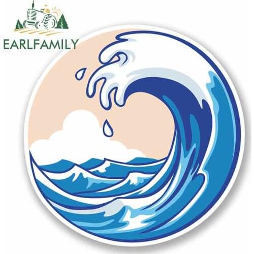 EARLFAMILY 13cm x 13cm For Wav Surf Surfer Wakeboard Board Japan Fine Decal Funny Graffiti Sticker Waterproof RV Car Stickers