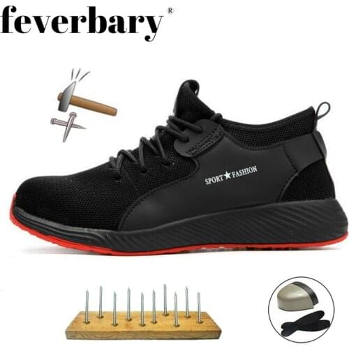 Feverbary Unisex Safety Shoes men Steel Cap Toe Work Boots Non-slip Anti-puncture Anti-smash Women Mesh Sports Shoes