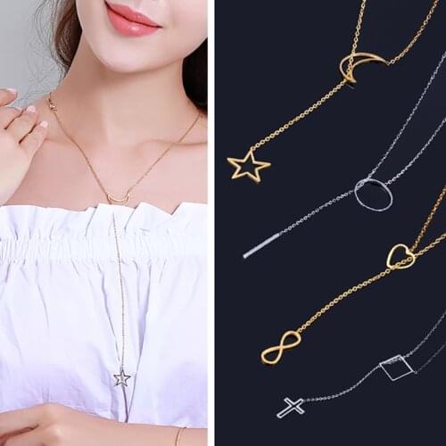 Geometric female short necklace stainless steel long pendant necklace female necklace star moon necklace jewelry gift