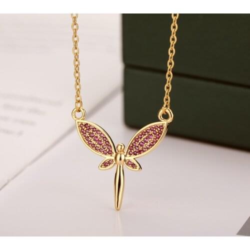 Gothic Dragonfly Necklaces For Women Zircon Crystal Dragonfly Charm Colorful Necklaces Aesthetic Boho Jewelry Collier Femme