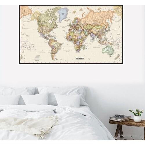 World Map Mercator Projection 225*150cm Non-woven Detailed Map of Major Cities In Each Country for Education School Office Decor
