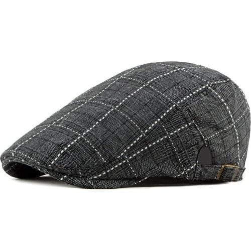 Spring Summer Newsboy Caps Men Plaid Cotton Flat Peaked Cap Women Painter Beret Hats 19