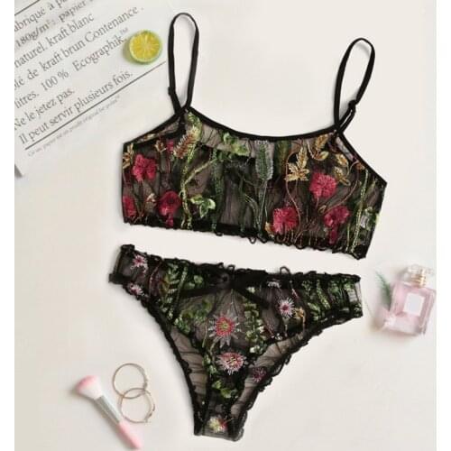 New Womens Underwear Set Sexy Embroidered Bra and Panty set Push up Bralette Floral Lingerie Set Sexy Transparent Underwear