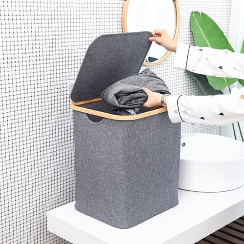 Laundry Basket with Lid Large Bamboo Dirty Clothes Hamper with Handle Waterproof Collapsible Laundry Hamper Storage Bedroom