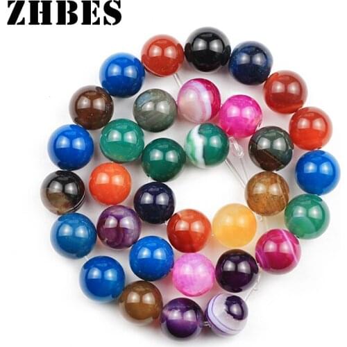 Natural Stone Mixed color Stripe banded Agates 4/6/8/10/12MM Onyx Round Spacers loose Beads Jewelry Bracelet Making DIY Findings