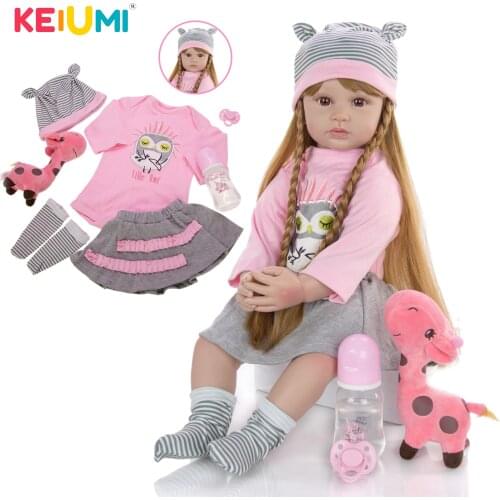 KEIUMI 24 Inch New Realistic Lovely Reborn Boneca Menina 60 cm Soft Silicone Reborn Babies Doll Childrens Day Birthday Gifts