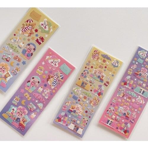Cartoon Animals Blingbling Cute Stickers Laser Traceless Paster Stationery Children Creative Decorative Sticker Pet Bottom Card