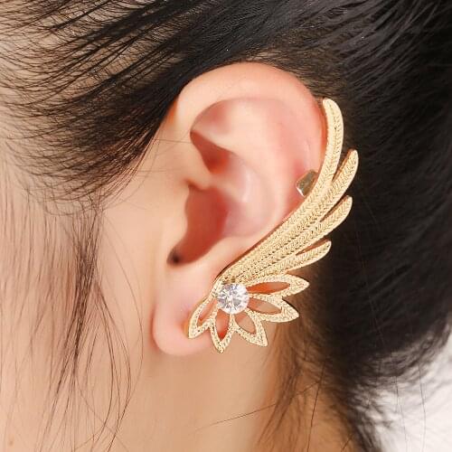 Fashion Crystal Ear Cuff Piercing Jewelry For Women Gift Wing Rhinestones Gold Silver Plated Earcuffs Clip Earring