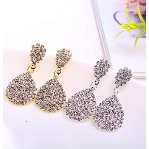 Fashion Gold Silver Color Drop Dangle Earrings With Full Crystal Luxury Water Drop Earrings Bridal Wedding Party Jewelry Gifts