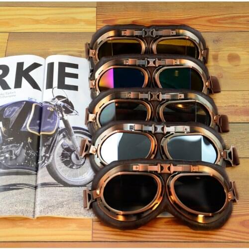 Motorcycle Glasses Helmet Goggles Pilot Aviator Retro Vintage PU Leather Riding Eye Wear Copper for Cruiser Cafe Racer