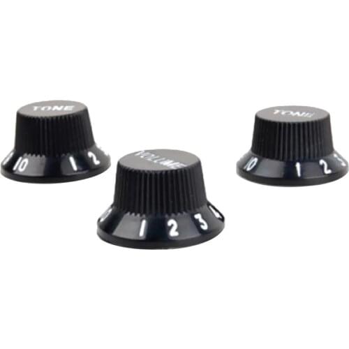 Set Of 3 Black Speed Volume Tone Knob W/ White Detail For Electric Pickup Guitar Accessories