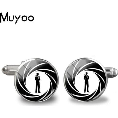 2018 New Bond 007 Cufflink Black And White Action Movie Logo Photo Cufflinks Shirt Cuff Link For Mens Glass Jewelry