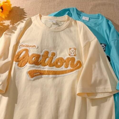 2021 New Towel Embroidered Bear Short Sleeve T-shirt Womens Loose Large Size Womens Tops All-match Loose