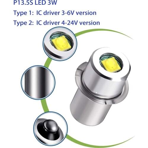 P13.5S LED Bulb 3W 3V 6V 12V 18V 200LM PR2 Maglite Flashlight Replacement Bulb Torches Work Light Lamp