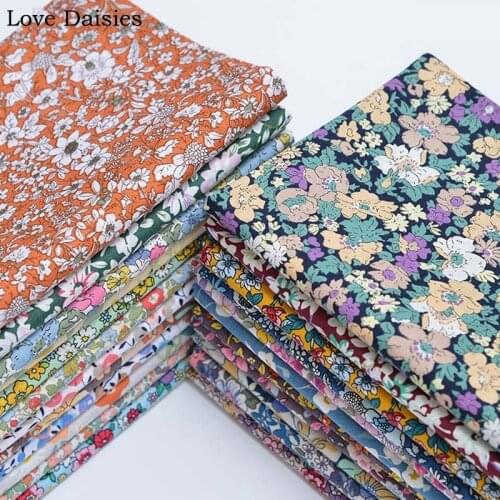 Pastoral Cherry Small Flower Floral Poplin 100% Cotton Plain Fabric for DIY Summer Dress Shirt Blouse Top Quilting Patchwork