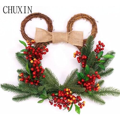 DIY Christmas simulation berry pine needles leaves Mickey garland Home door wall decoration fake garlands Wedding scene layout